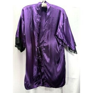 Fredrick's Of Hollywood Women's Purple Satin Lace Robe Size XS NWT Missing Belt